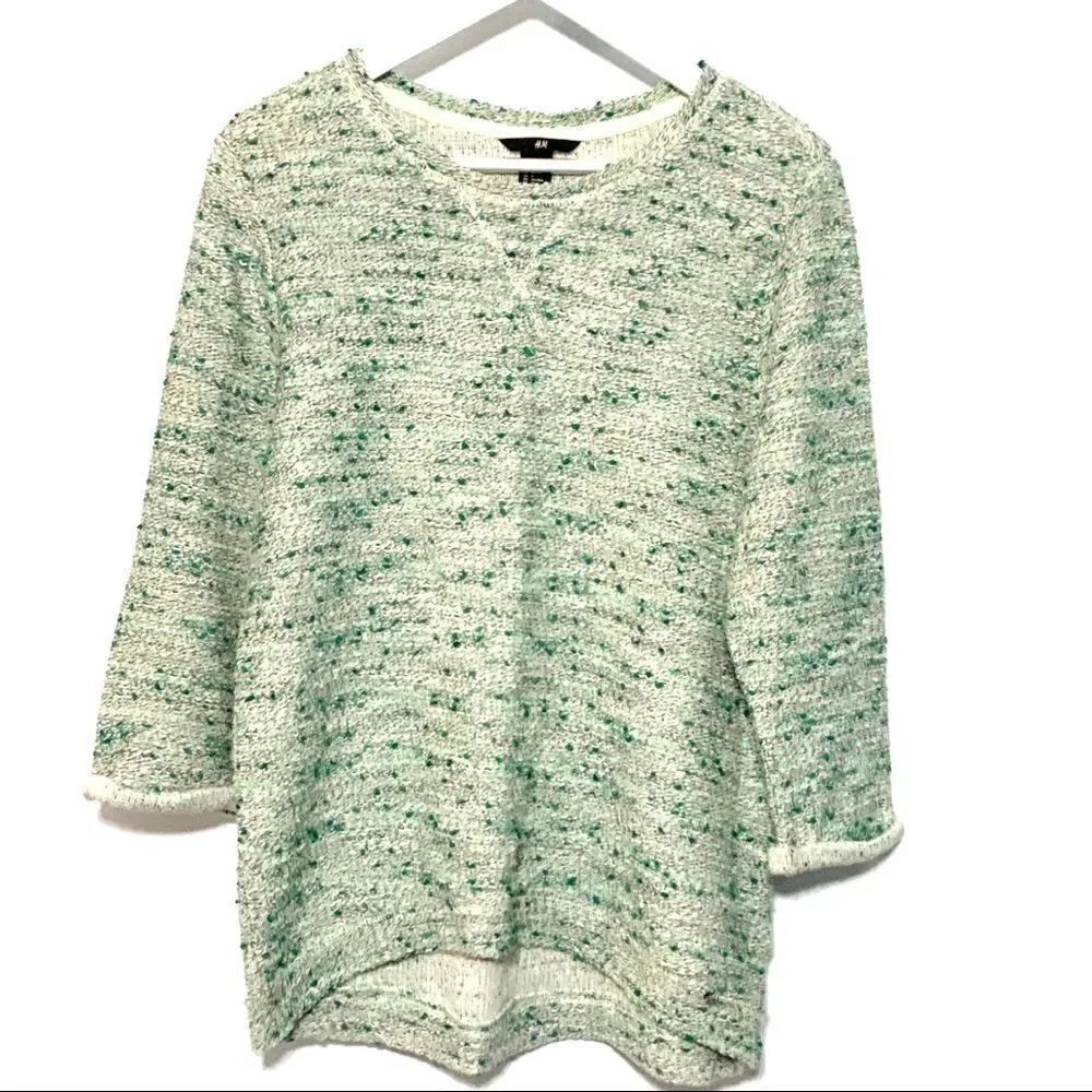H&M green cream speckled sweater small